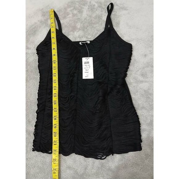 Cache Womens Large Black tank tassel top fitted stretch going out blouse - Picture 4 of 6